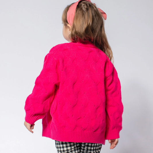 Hot Pink Twisted Knit Cardigan