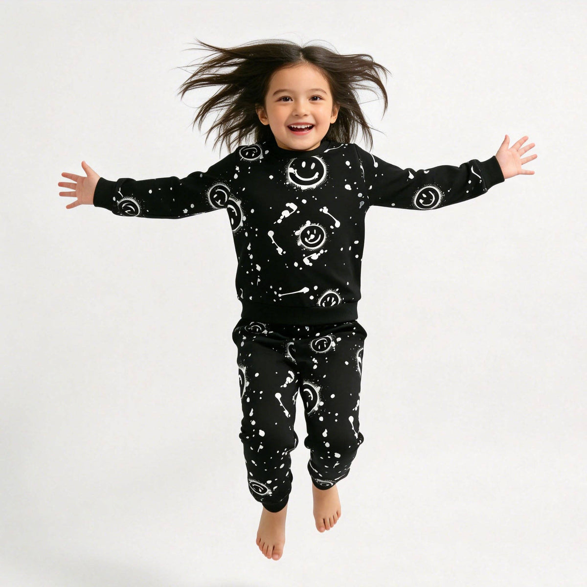 Black All-Over Smiley Jogger Set