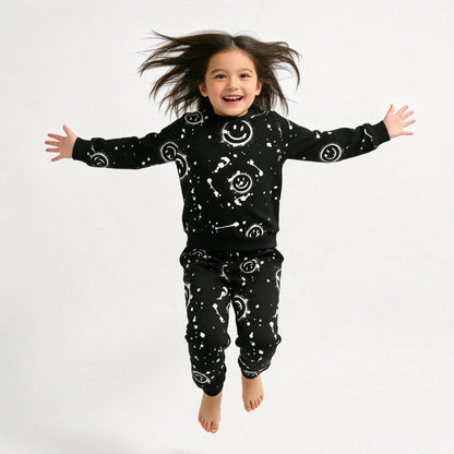 Black All-Over Smiley Jogger Set