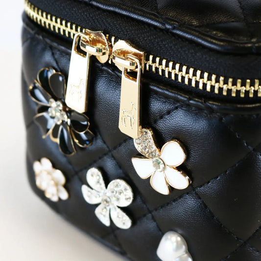 Black Quilted Top Handle Purse with Charms
