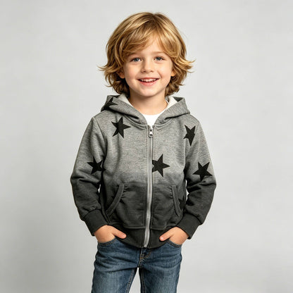 Gray Ombré Star Zip Hoodie Set