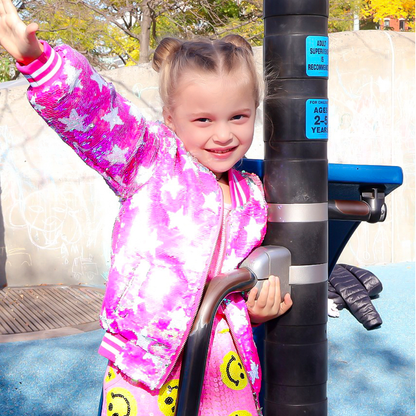 Hot Pink Star Sequin Bomber Jacket