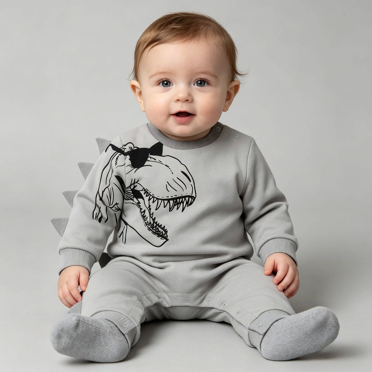 Grey 3D T-Rex Romper