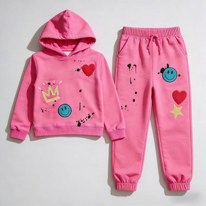 Hot Pink Patch Hoodie + Jogger Set