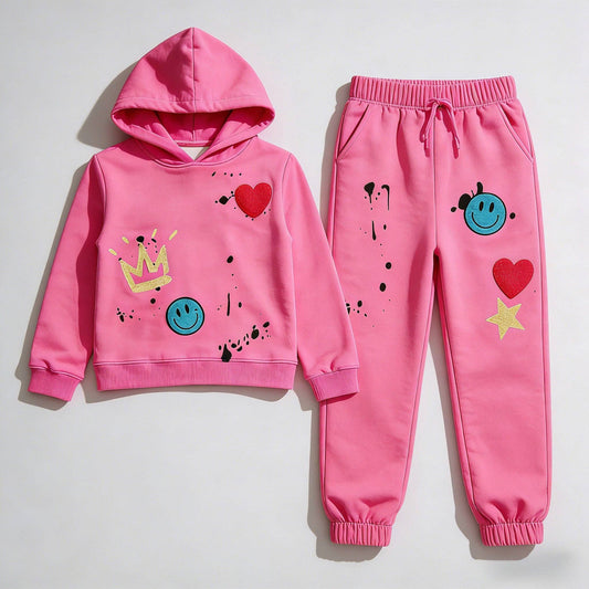 Hot Pink Patch Hoodie + Jogger Set (Infant)