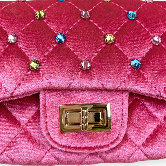 Fuchsia Velvet Studded Quilted Purse