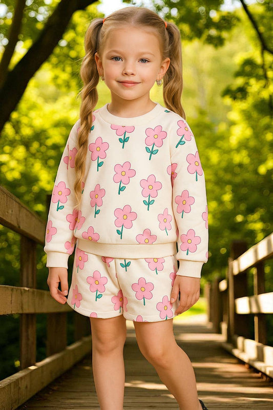 Flowery Sweatshirt + Short Set
