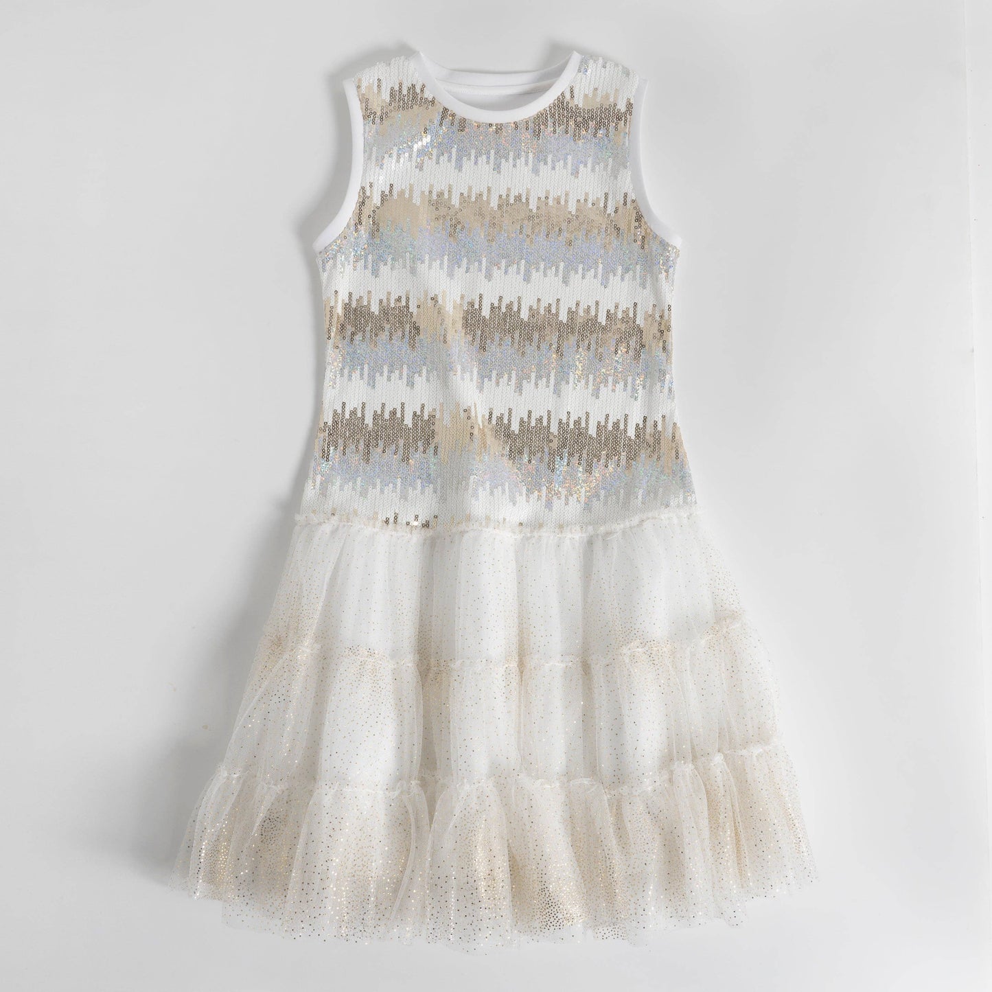 Gold + White Sequin Drop Waist Dress