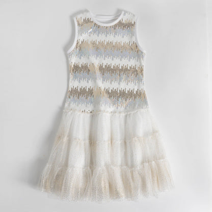 Gold + White Sequin Drop Waist Dress
