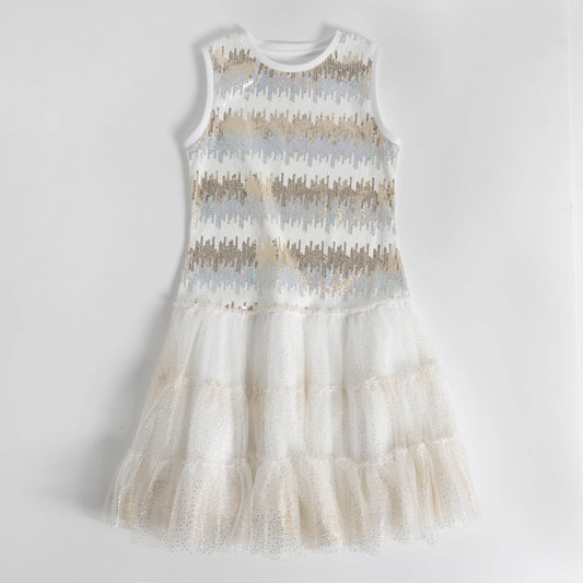 Gold + White Sequin Drop Waist Dress