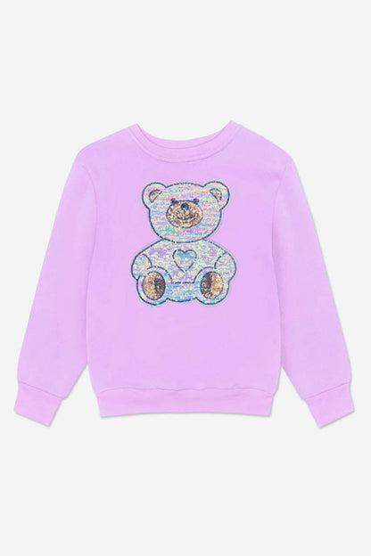 Cotton Soft French Terry Oversized Sweatshirt in Neon Violet Sequin Bear
