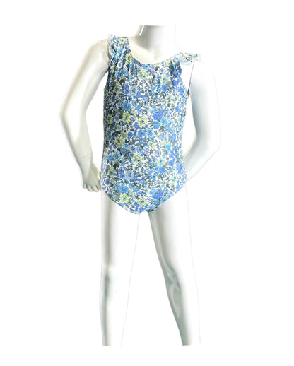 Blue Floral Ruffle Trim One Piece