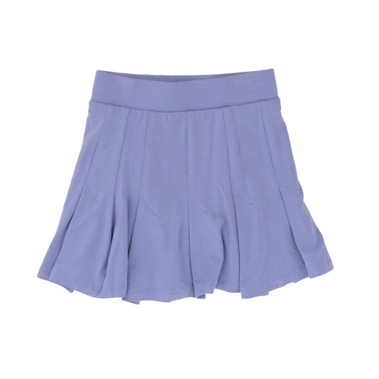 This pleated skort is as comfortable as it is cute. Your little will LOVE wearing this skirt for every occasion! It's great paired with t-shirts, sweaters, and blouses! The built-in shorts allow them to play without worry. Made with our signature bamboo fabric and finished with our tagless, silk screen label for total comfort!  Machine washable and dryable.  95% Viscose from Bamboo 5% Spandex.