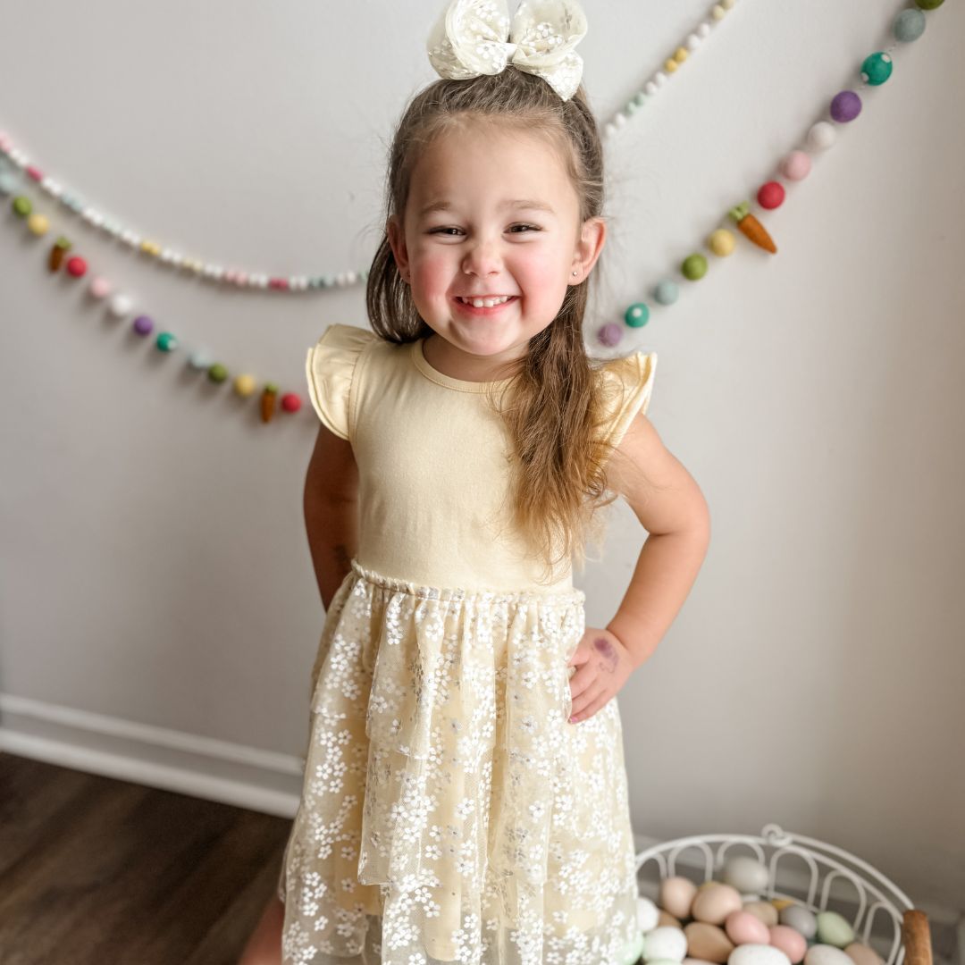 Sunshine Ditsy Daisy Tiered Short Sleeve Tutu Dress