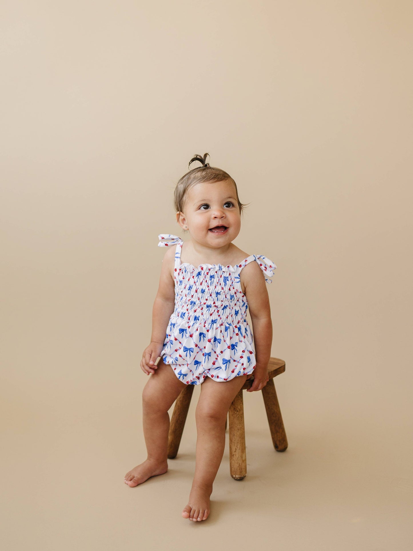 Red, White and Bows Smocked Bamboo Bubble Romper