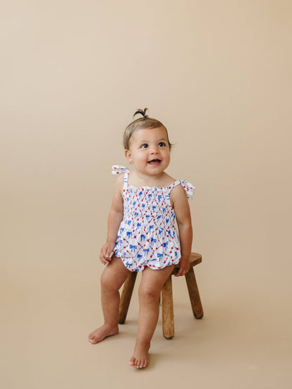 Red, White and Bows Smocked Bamboo Bubble Romper