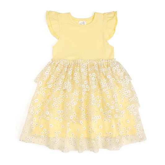 Sunshine Ditsy Daisy Tiered Short Sleeve Tutu Dress