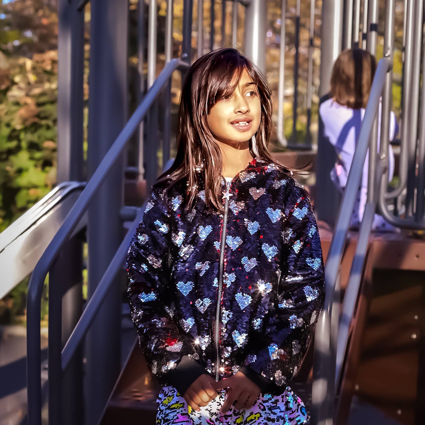 Sequin Heart Bomber Hoodie