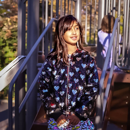 Sequin Heart Bomber Hoodie