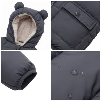 Gray Sherpa Lined Baby Puffer Coat