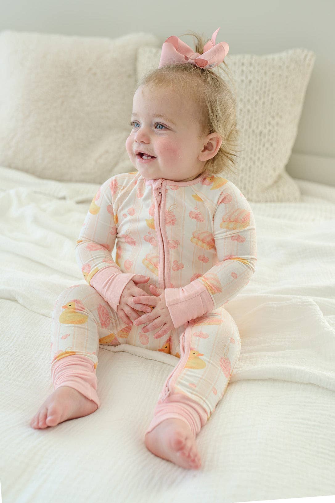 Bubble Duckies Pink Convertible Bamboo Zip Romper