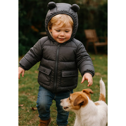 Gray Sherpa Lined Baby Puffer Coat