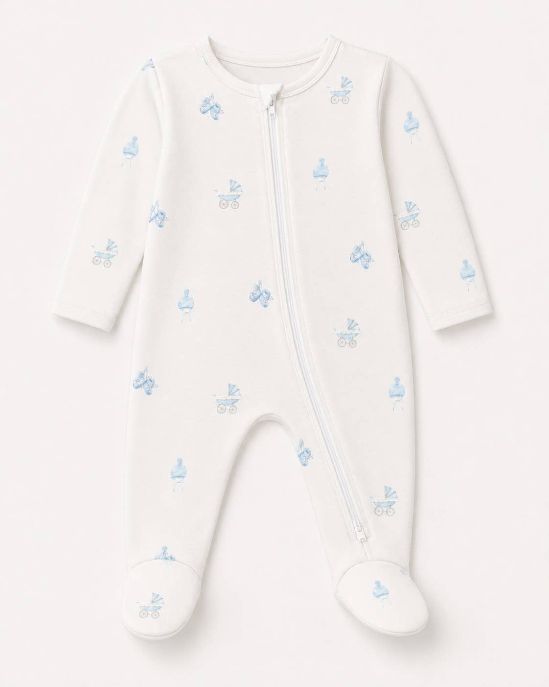 Baby Blue Carriage Cotton Zipper Footie