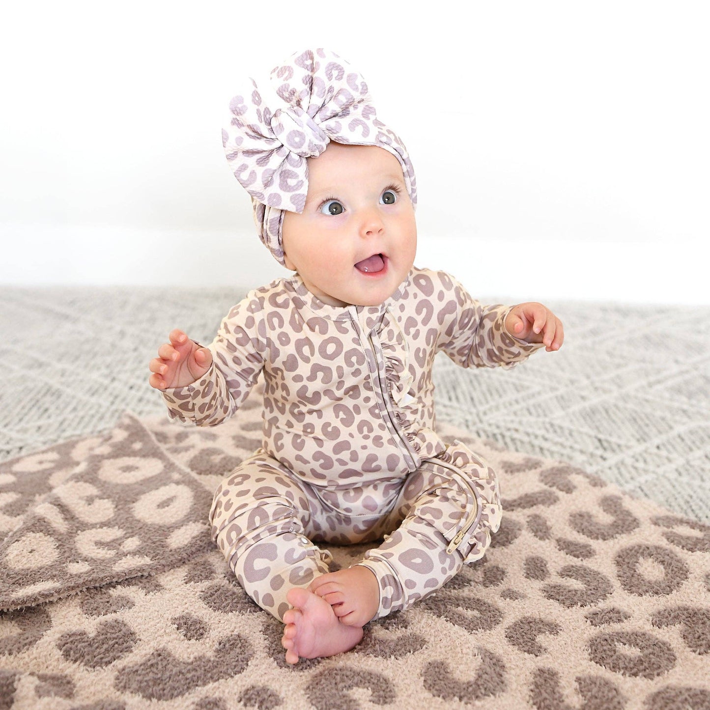 Amari Leopard Ruffle Bamboo Zip Romper