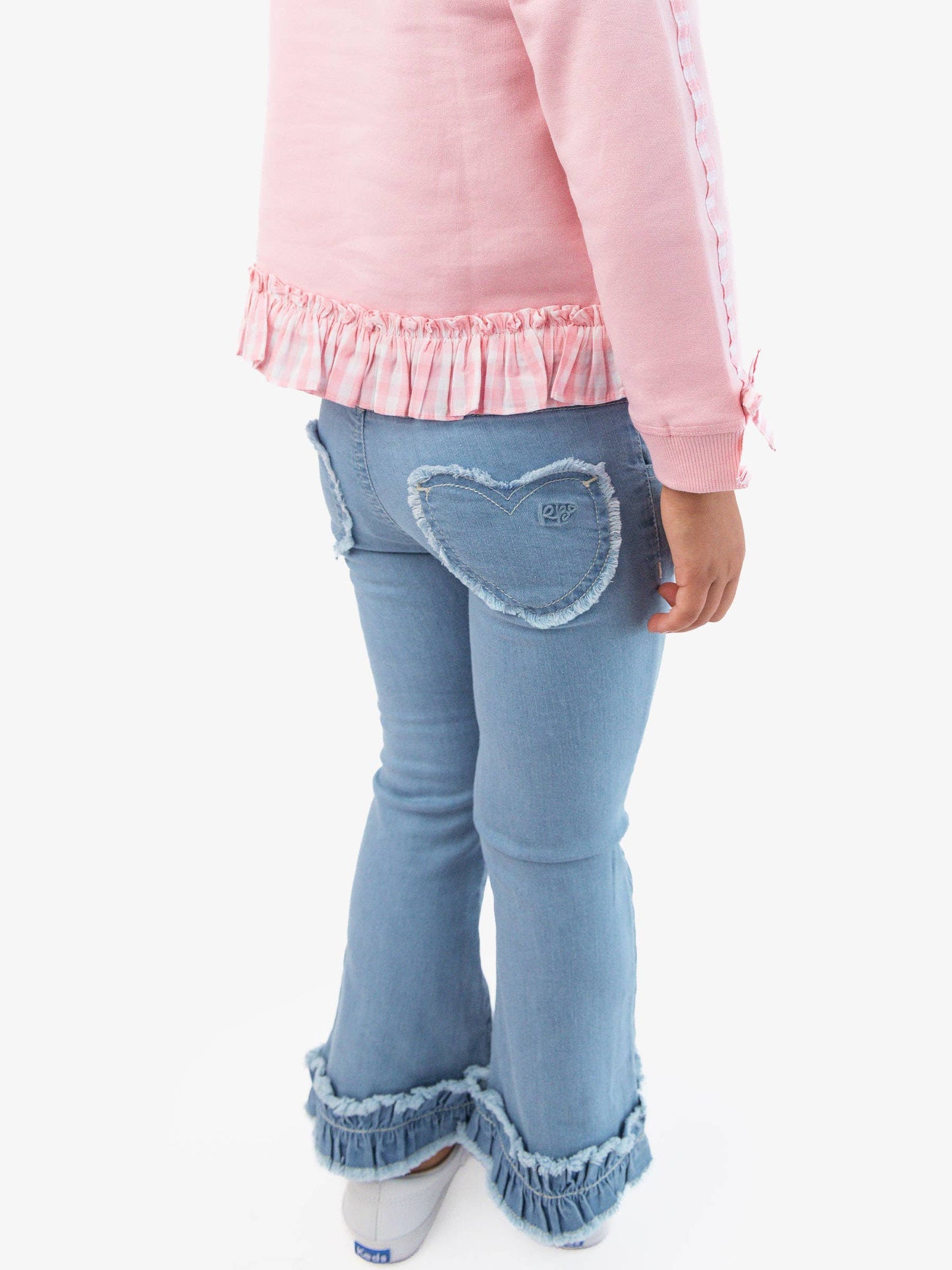 Light Wash Stretch Denim Heart Appliqué Crop Flare Jeans