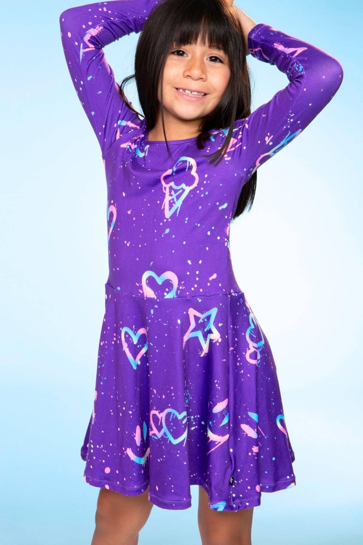 Purple Graffiti Rainbow Simply Soft Long Sleeve Skater Dress