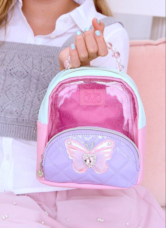Quilted Clear Micro Mini Backpack with Beaded Top Handle