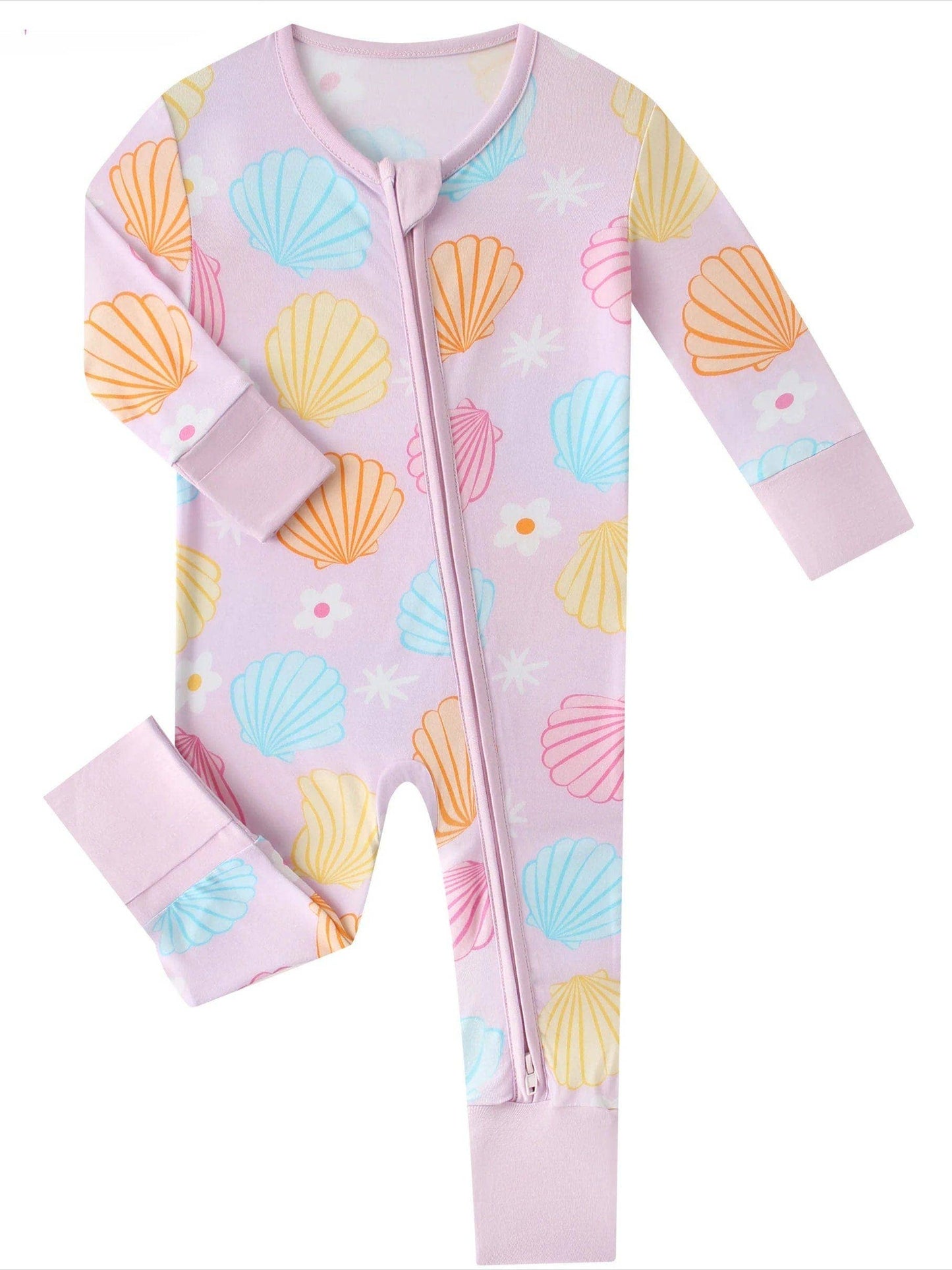 PoshTOT Seashells Bamboo Convertible Zip Romper