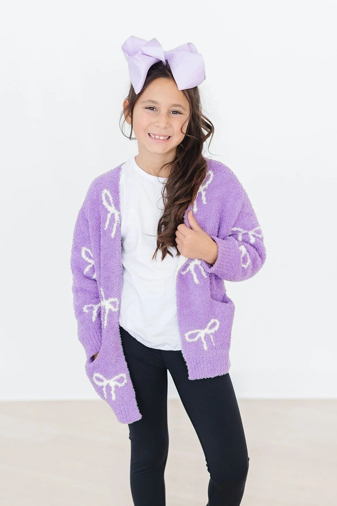 Lilac Bow Cozy Cardigan