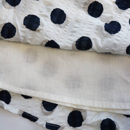 Navy Polka Dot Dress with Flutter Sleeve