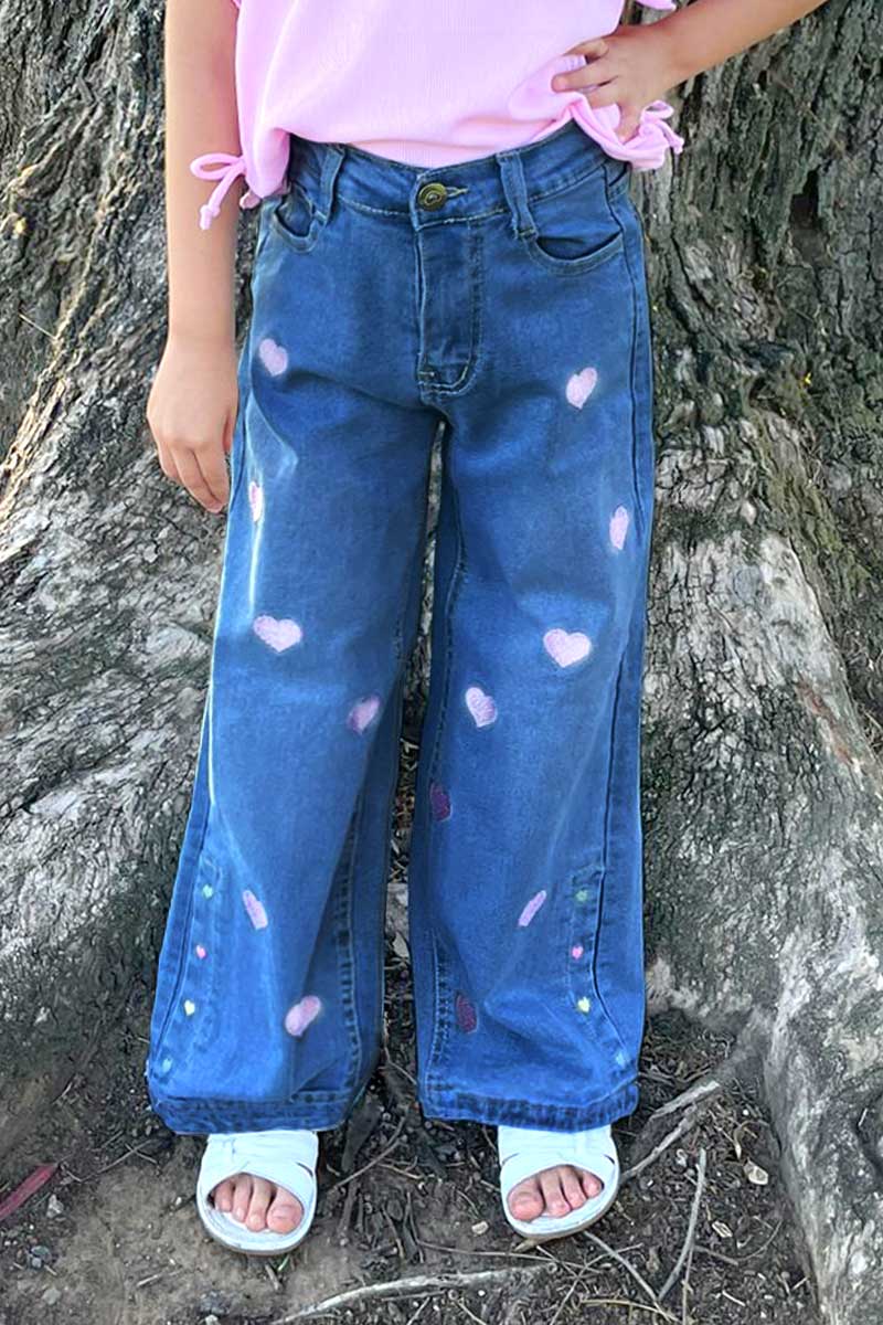 Embroidered Hearts Medium Wash Jeans