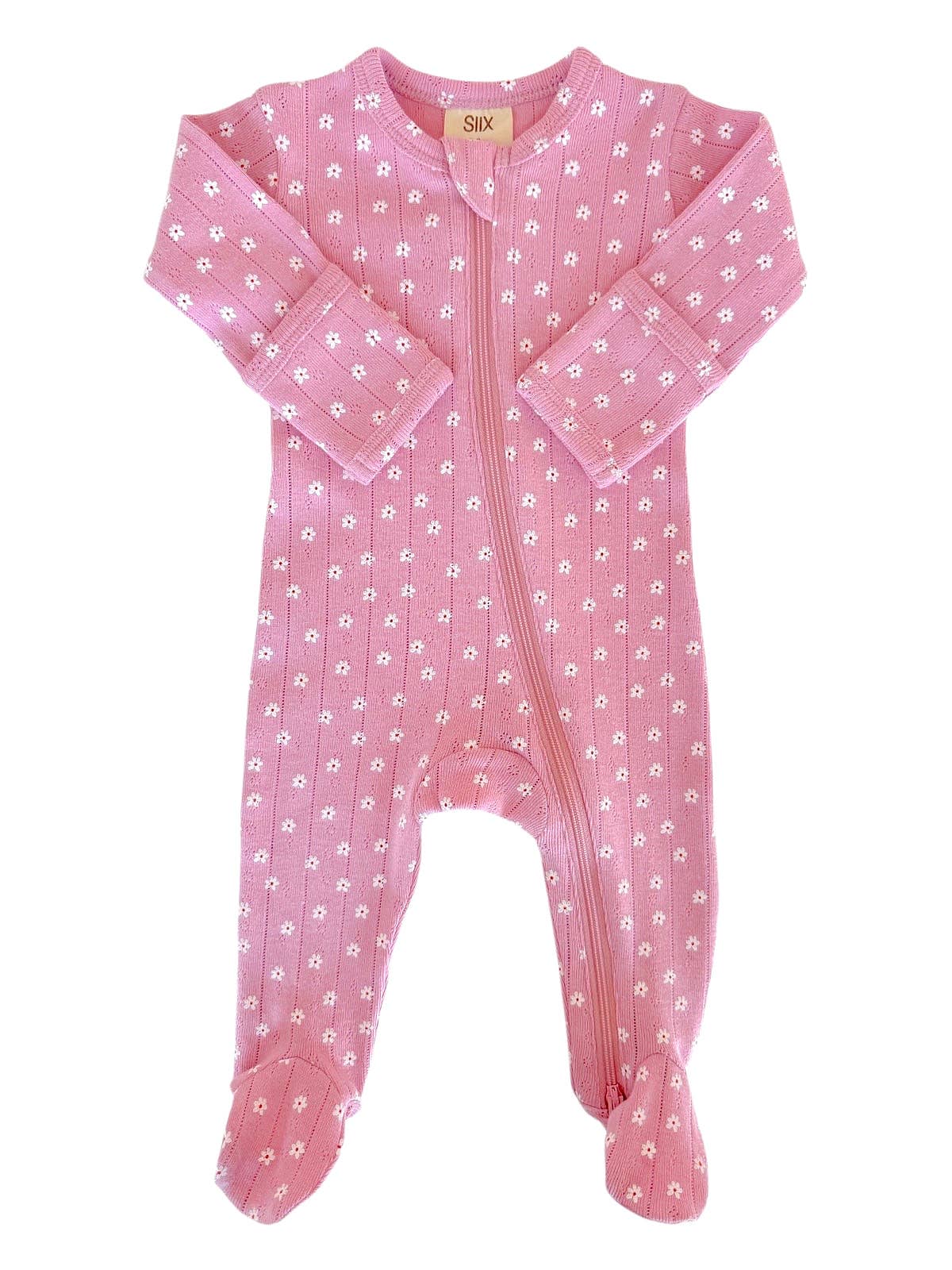 Pink Flower Organic Cotton Pointelle Zipper Footie