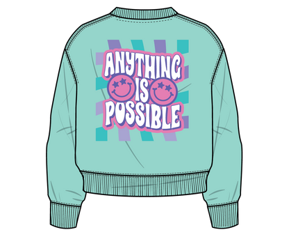 Anything is Possible Smiley Sweatshirt in Aqua