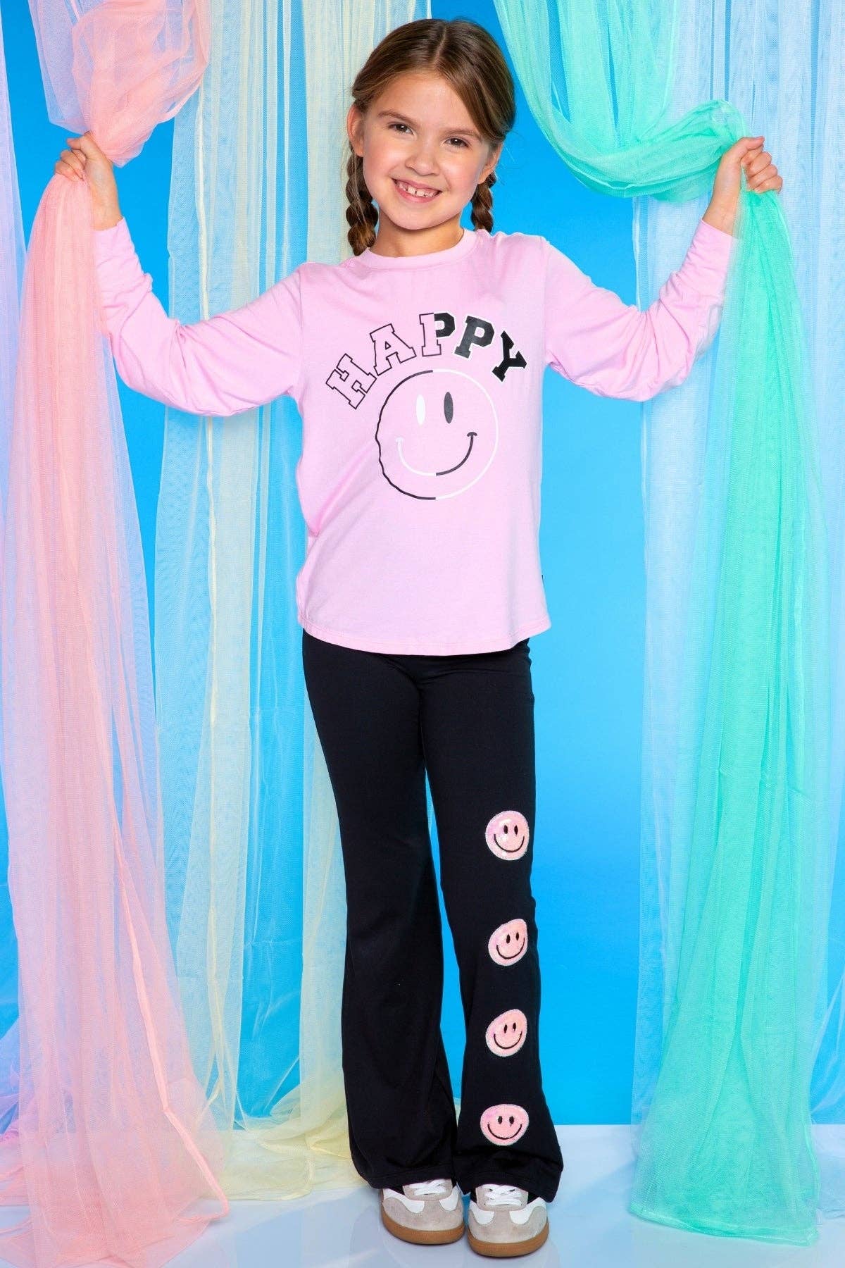 Modal Long Sleeve Shirttail Top in Pink Happy Smile