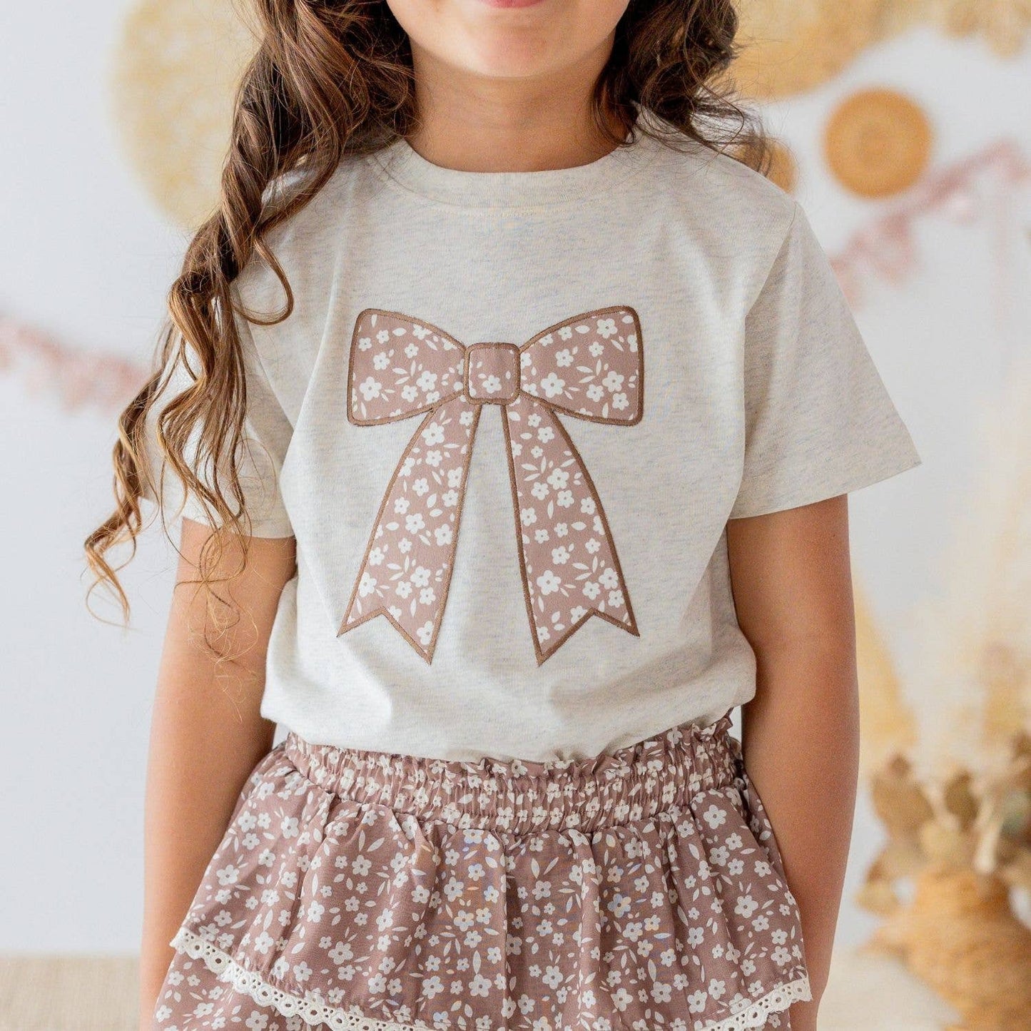 Mocha Floral Bow Patch T-Shirt