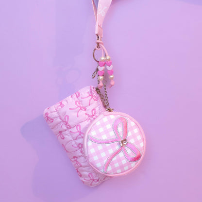 Quilted Scrunchies Bow Gingham Pouch + Keychain Set