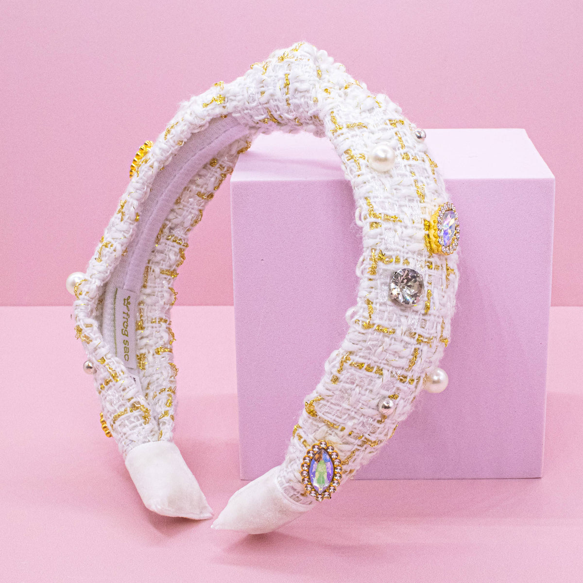 White Embellished Knot Headband