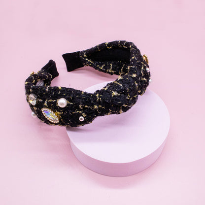 Black Embellished Knot Headband