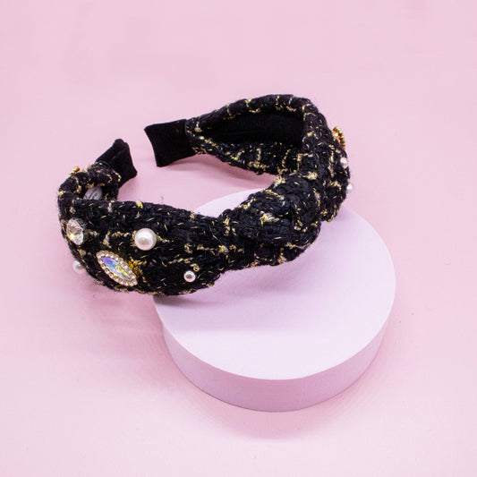 Black Embellished Knot Headband