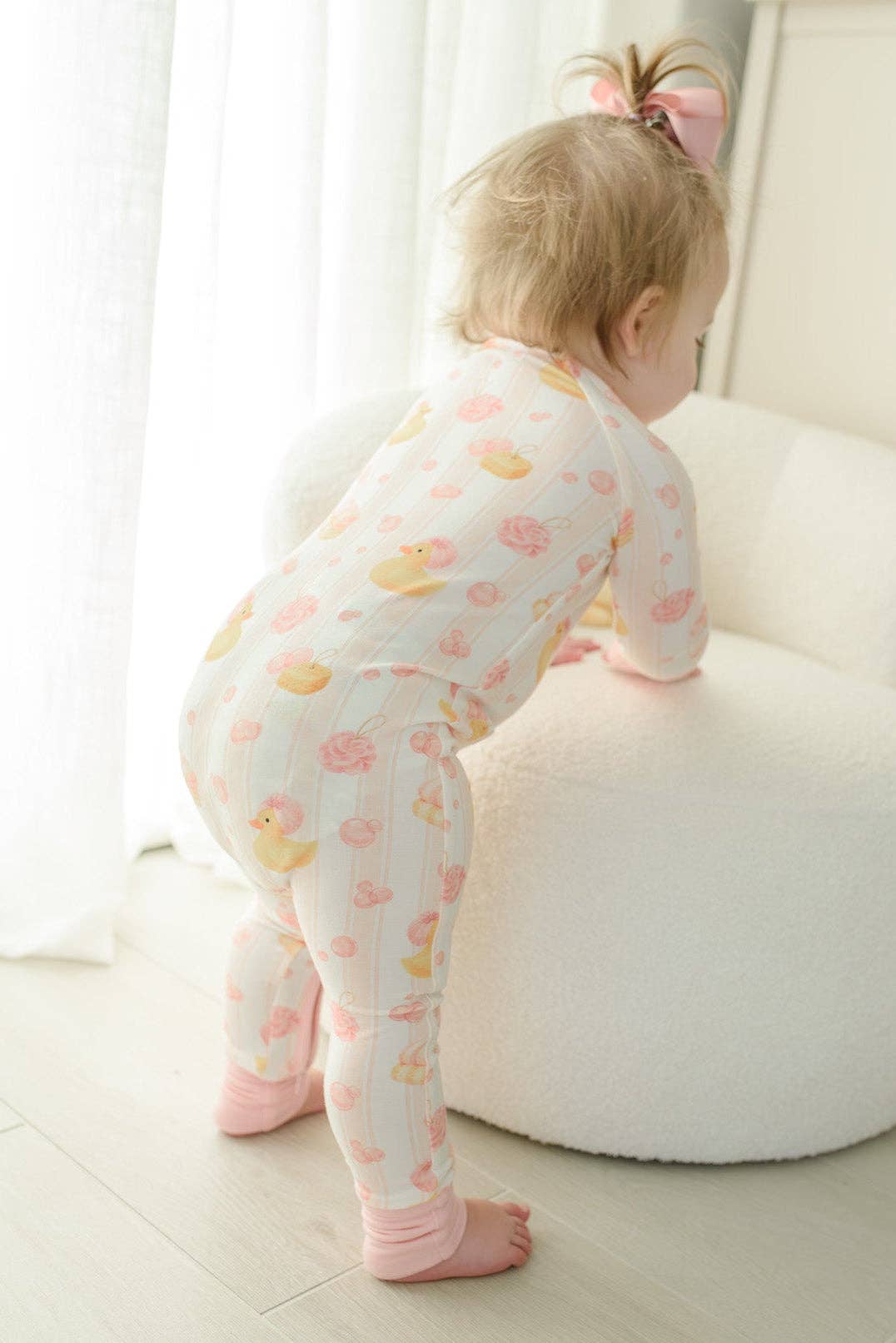 Bubble Duckies Pink Convertible Bamboo Zip Romper