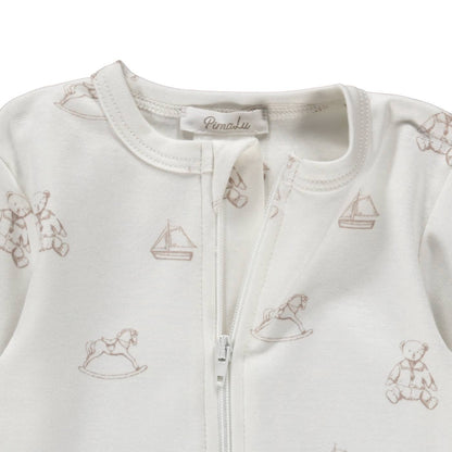 Antique Bear Cotton Zipper Footie