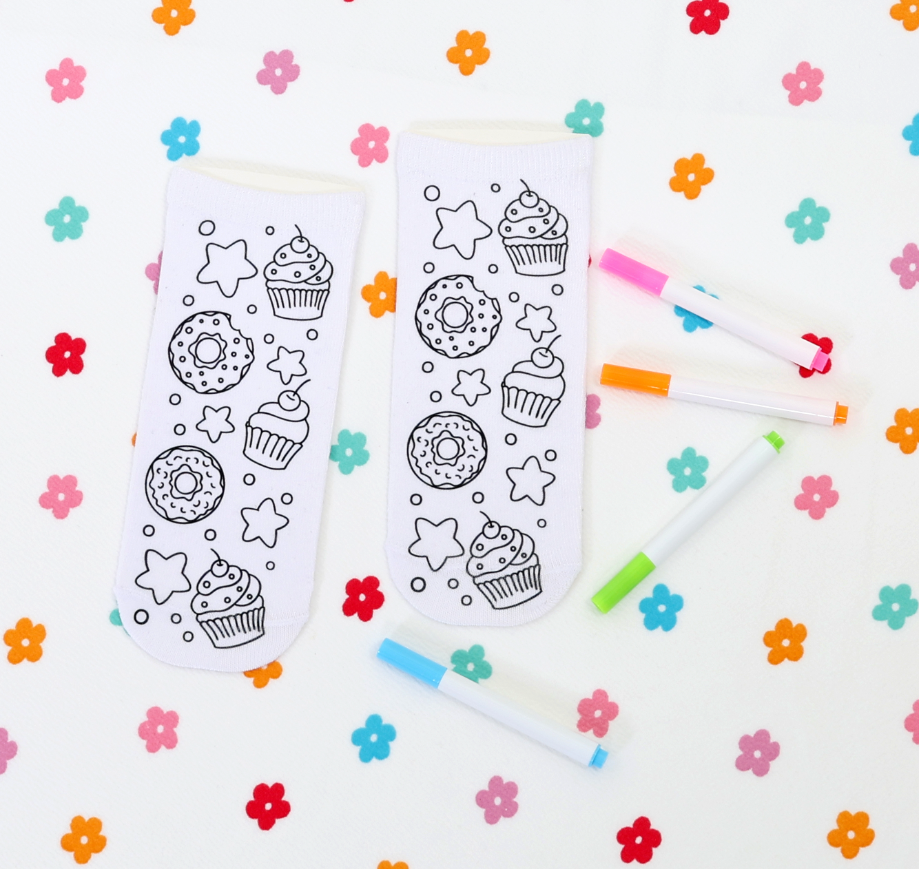 Cupcakes & Donuts Coloring Socks