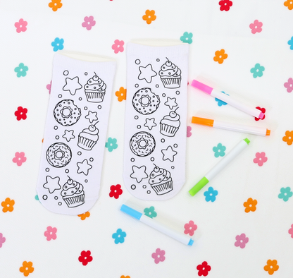 Cupcakes & Donuts Coloring Socks