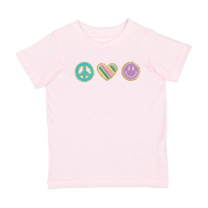 Peace Love Smile Patch Short Sleeve T-Shirt