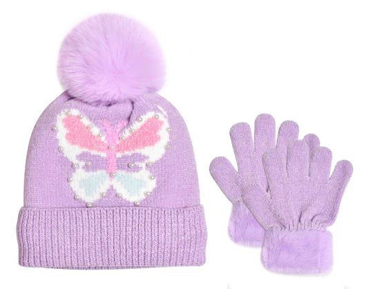 Butterfly Chenille Hat & Glove Set