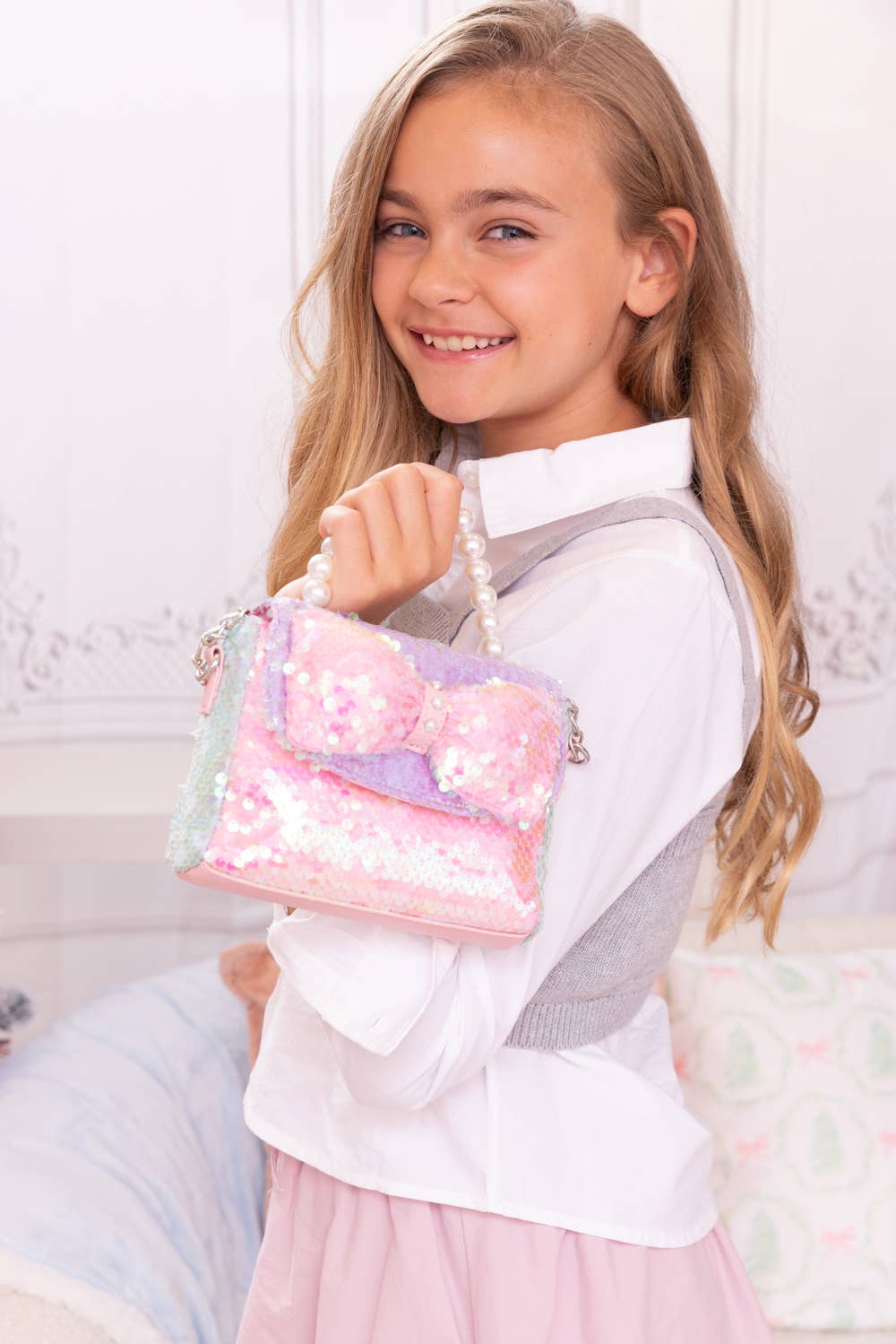 Sequin Bow Top Handle Mini Bag